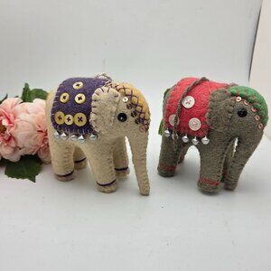 Set of Stuffed Elephant Felted Ornaments Figurines Home Decor